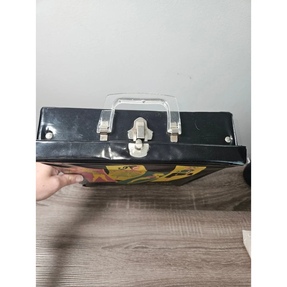 Vintage 1960s Neevel Doll Case Black Vinyl Fashion Graphic Trunk MCM Toy Storage